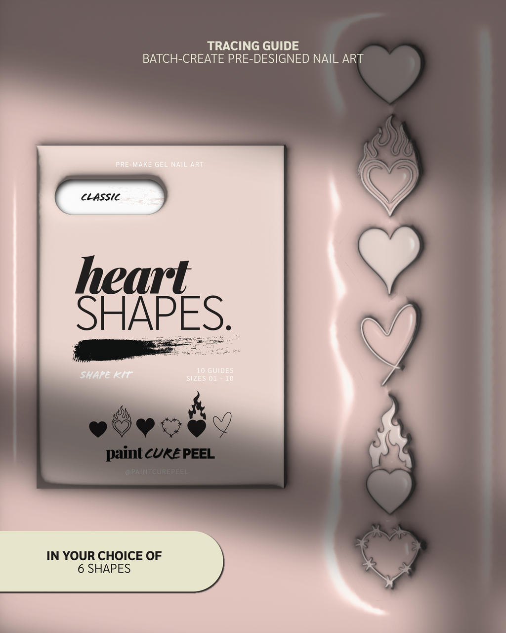 Paint Cure Peel Heart Shapes Shape Guides Starter Bundle | Pre-make Gel Nail Art (Worth £32.98)