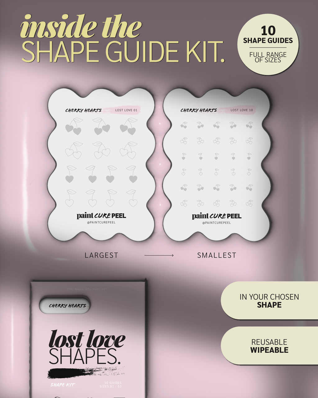 Paint Cure Peel Lost Love Shape Guides Starter Bundle | Pre-make Gel Nail Art (Worth £32.98)