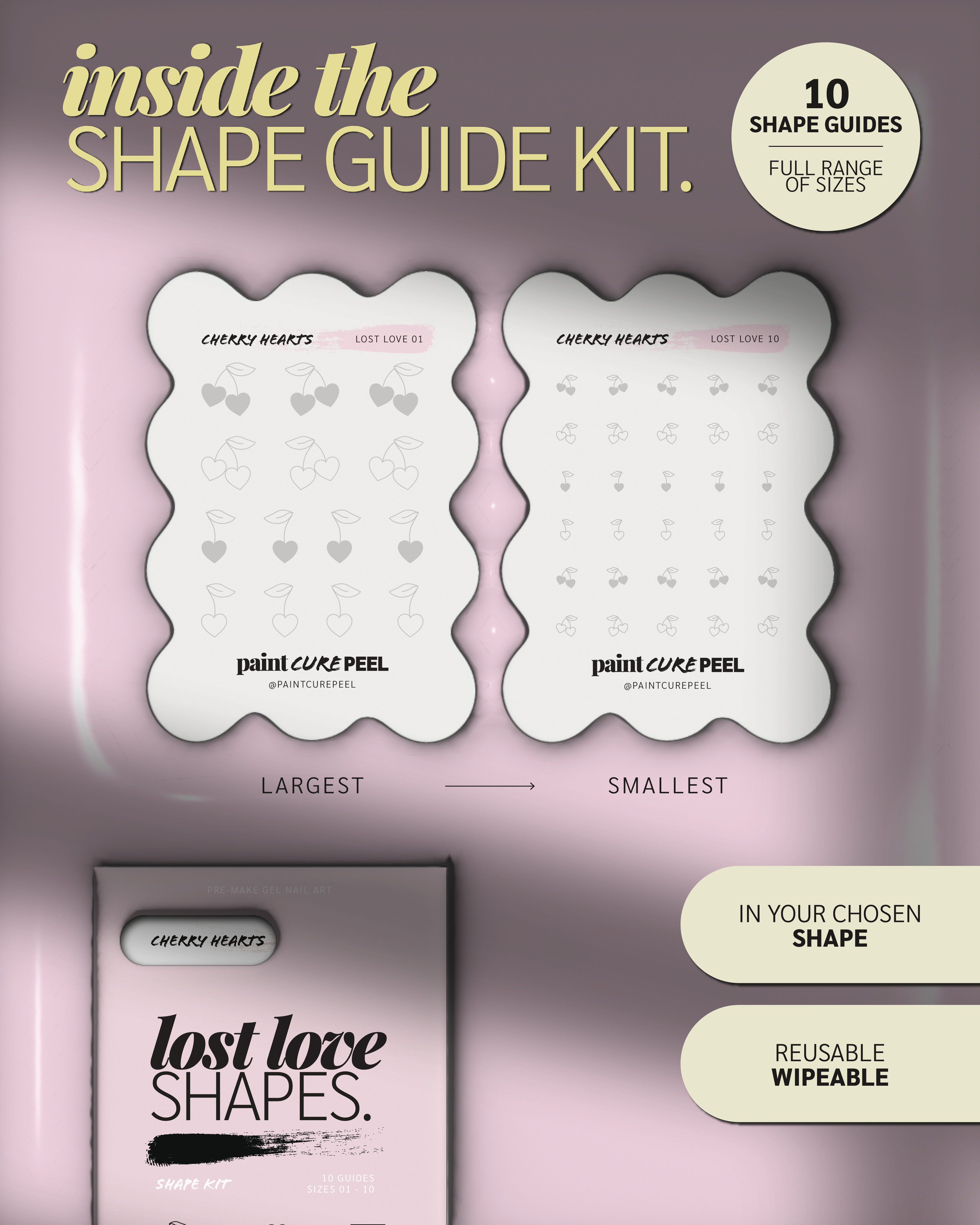 Paint Cure Peel Lost Love Shape Guides Starter Bundle | Pre-make Gel Nail Art (Worth £32.98)