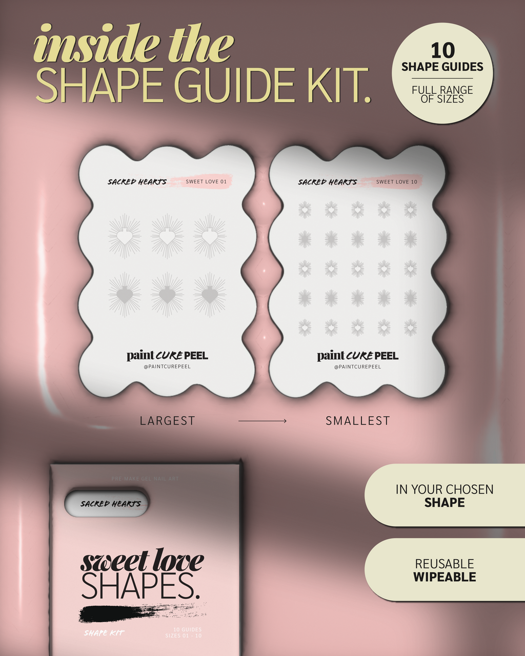 Paint Cure Peel Sweet Love Shape Guides Starter Bundle | Pre-Make Gel Nail Art (Worth £32.98)