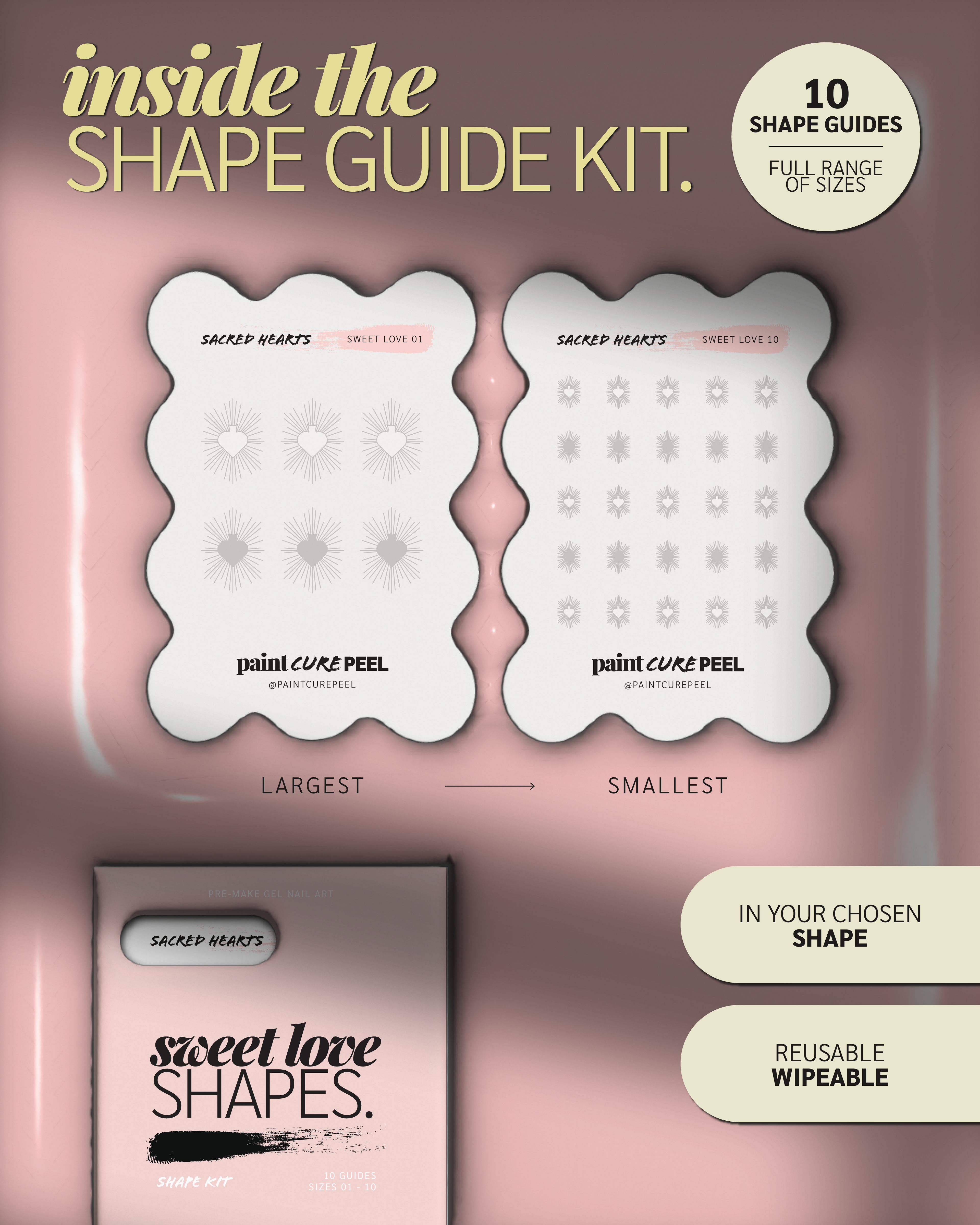 Paint Cure Peel Sweet Love Shape Guides Starter Bundle | Pre-Make Gel Nail Art (Worth £32.98)