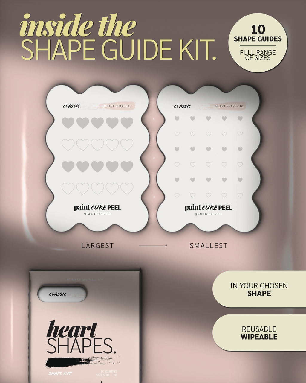 Paint Cure Peel Heart Shapes Shape Guides Starter Bundle | Pre-make Gel Nail Art (Worth £32.98)