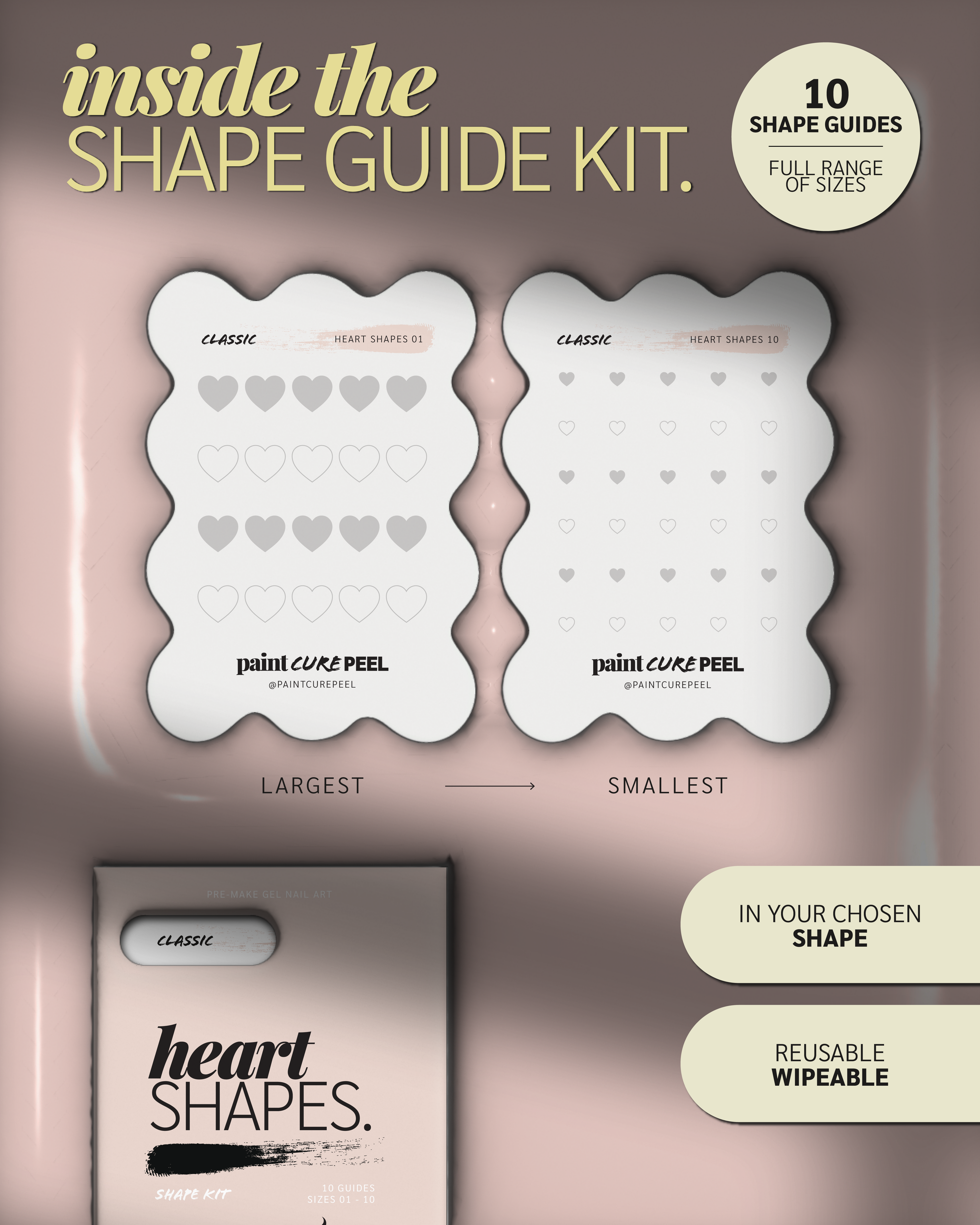 Paint Cure Peel Heart Shapes Shape Guides Starter Bundle | Pre-make Gel Nail Art (Worth £32.98)