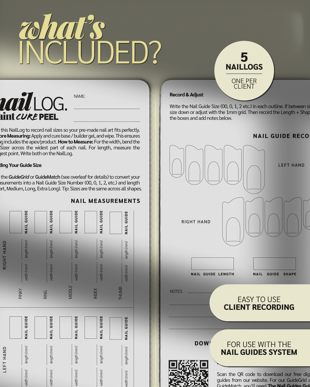 Paint Cure Peel Nail Guides System NailLogs | Client Measurements Record Card