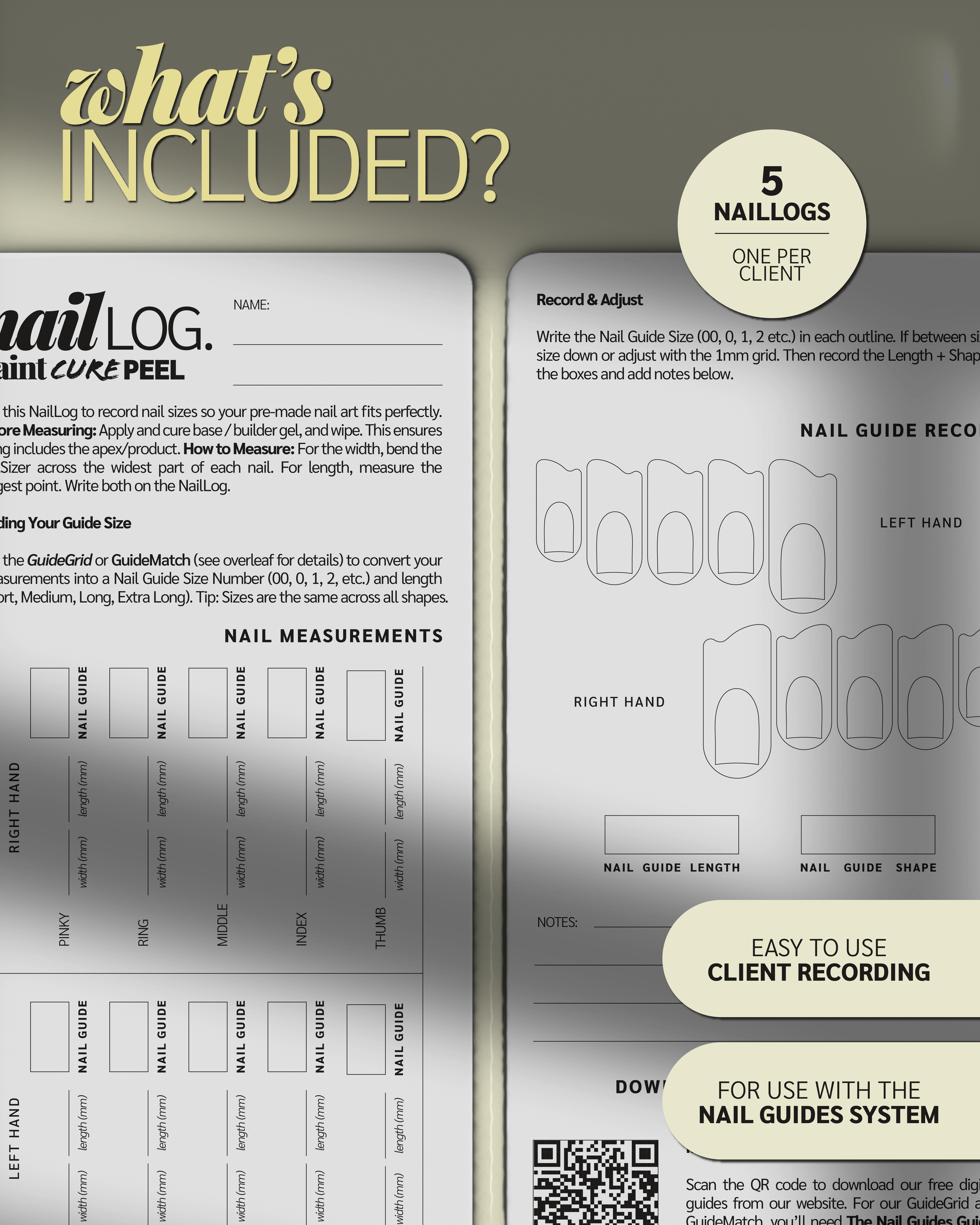 Paint Cure Peel Nail Guides System NailLogs | Client Measurements Record Card
