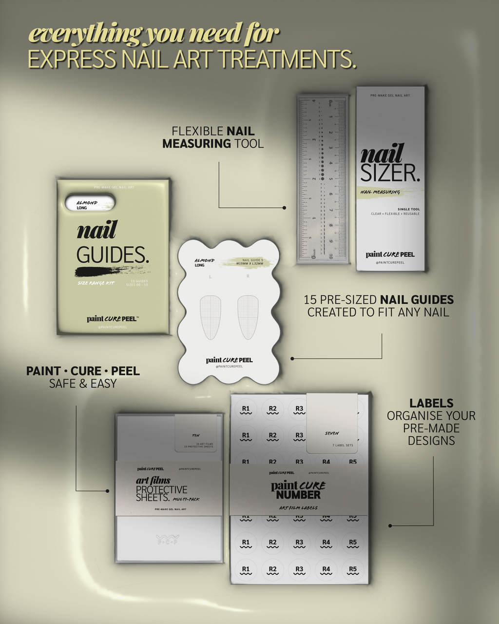 Paint Cure Peel Nail Guides Starter Bundle | Express Nail Art (Worth £52.96)