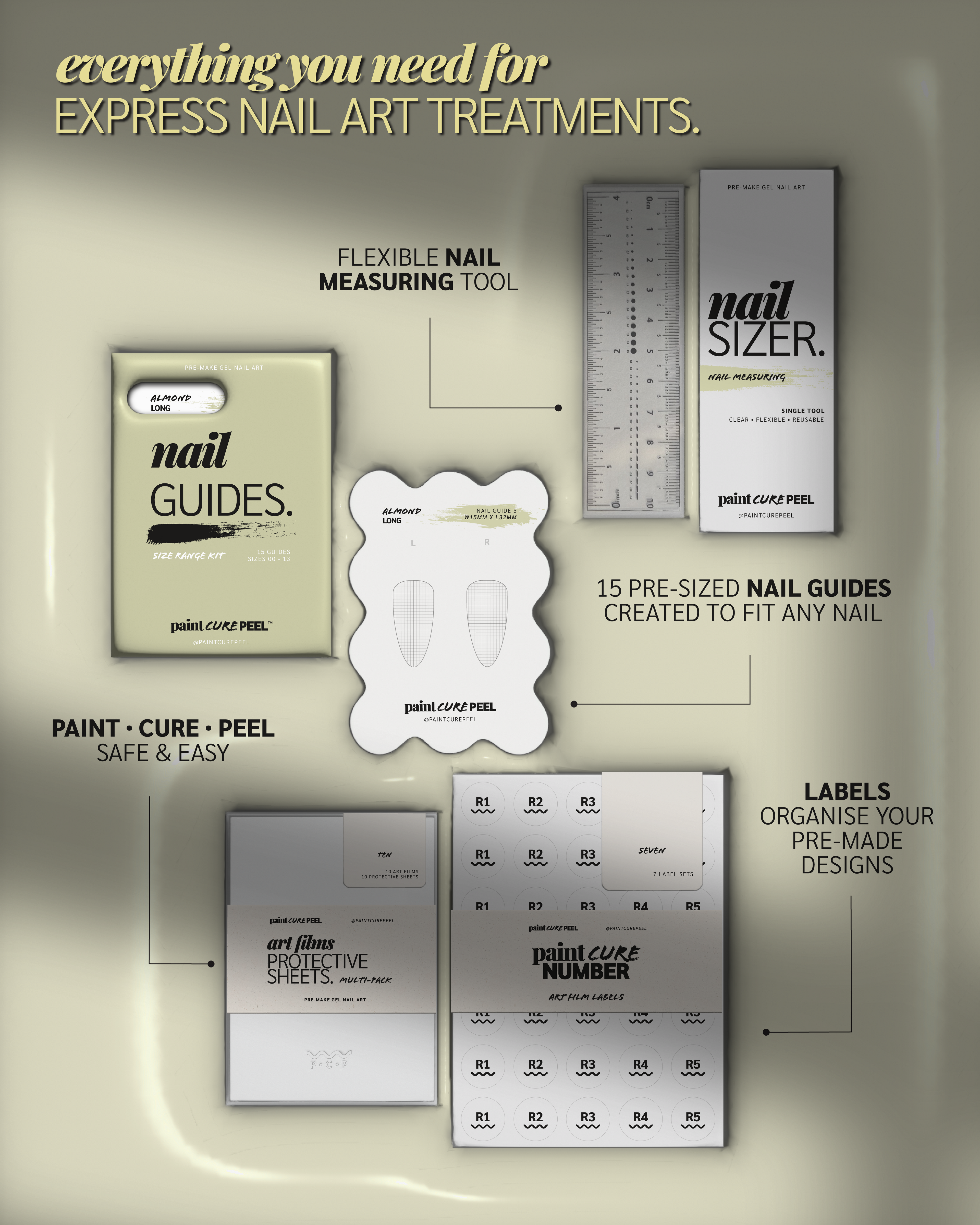 Paint Cure Peel Nail Guides Starter Bundle | Express Nail Art (Worth £52.96)