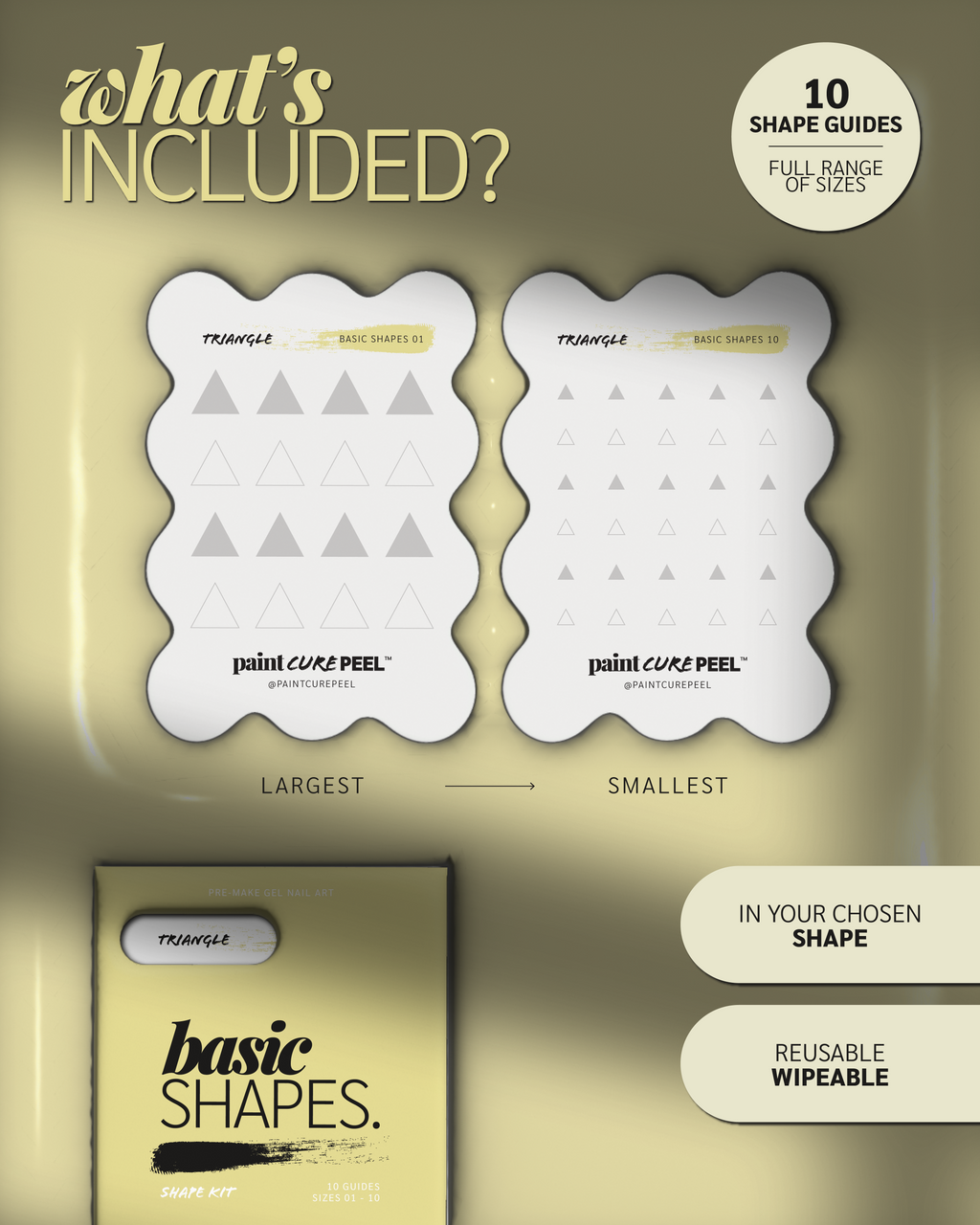 Paint Cure Peel Basic Shapes Shape Guide Kit | 10 Reusable Guides to Pre-make Gel Nail Art