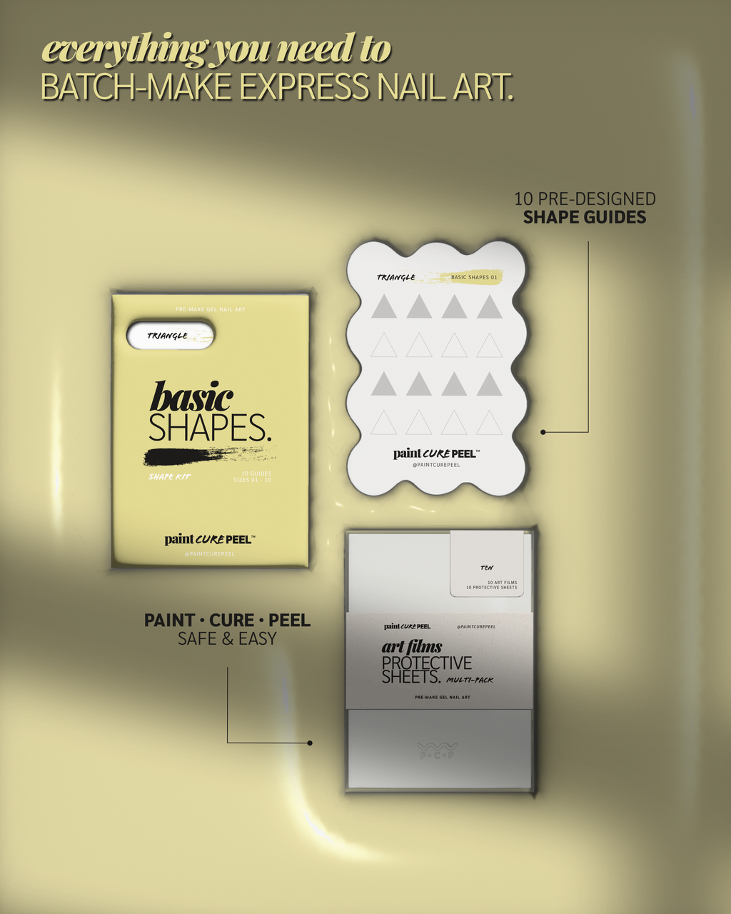 Paint Cure Peel Basic Shapes Shape Guides Starter Bundle | Pre-make Gel Nail Art (Worth £32.98)