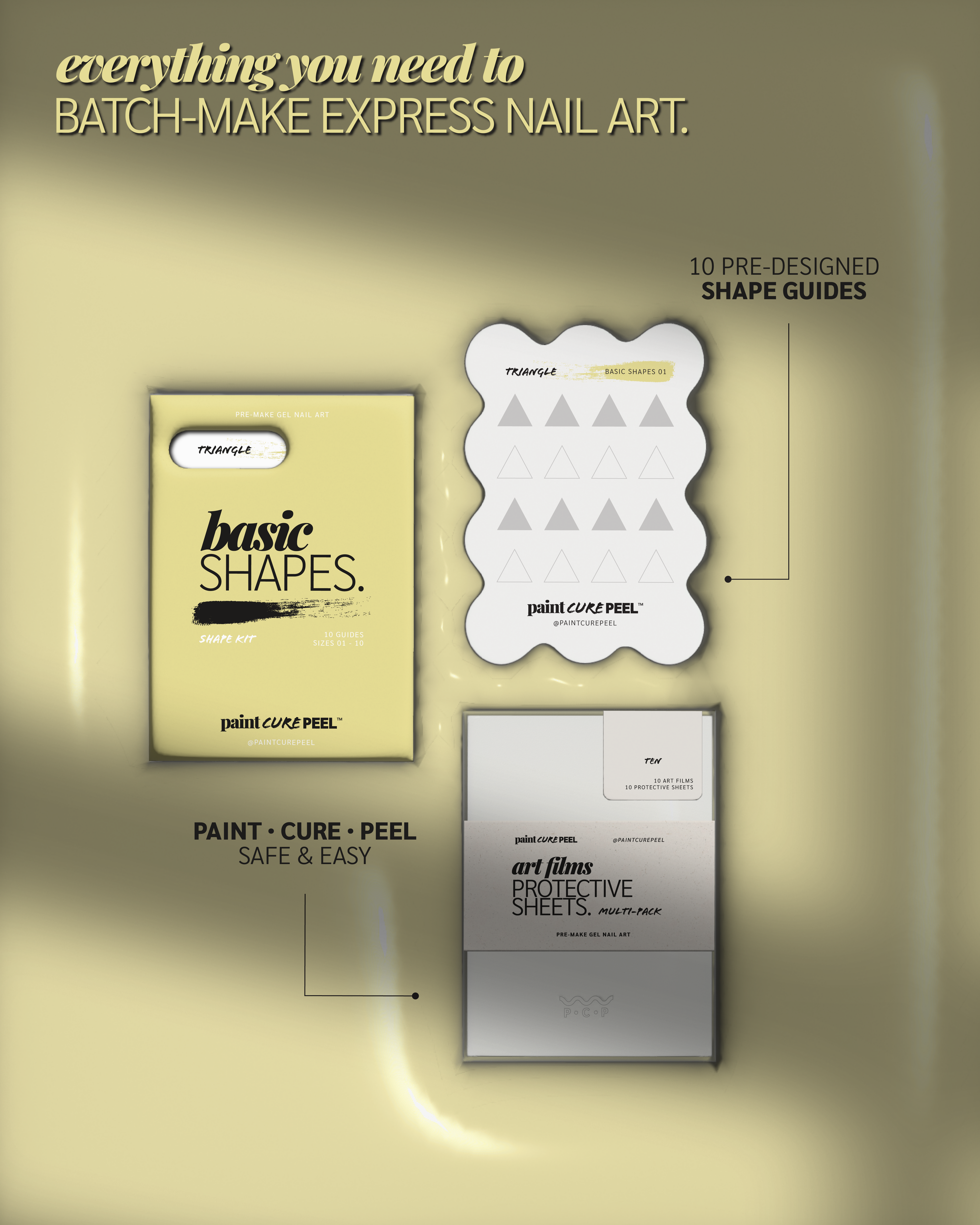 Paint Cure Peel Basic Shapes Shape Guides Starter Bundle | Pre-make Gel Nail Art (Worth £32.98)