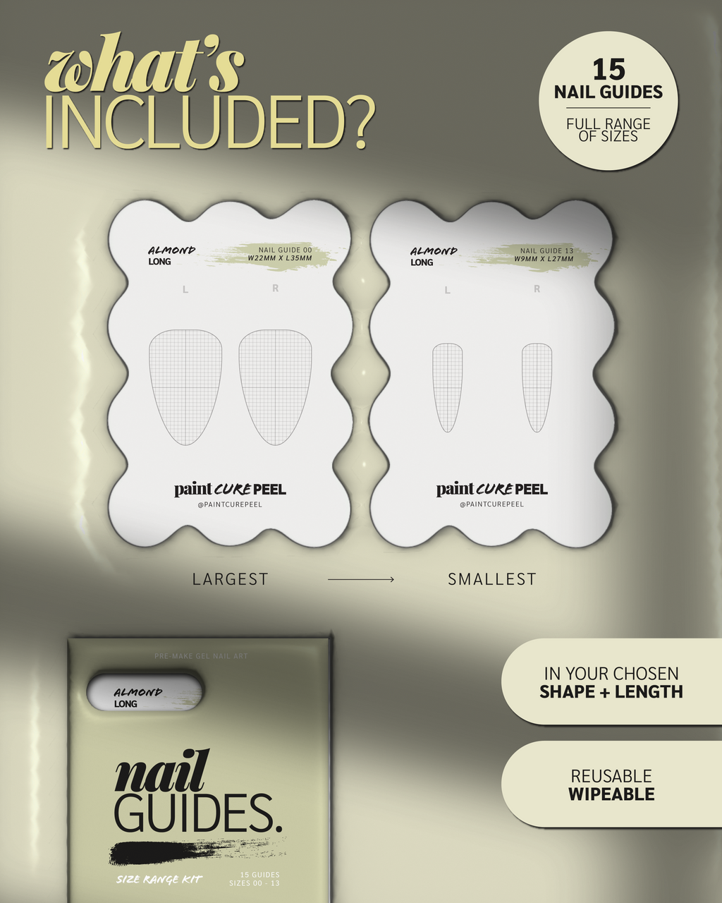 Paint Cure Peel Nail Guides Size Range Kit | 15 Reusable Individual Nail Guides