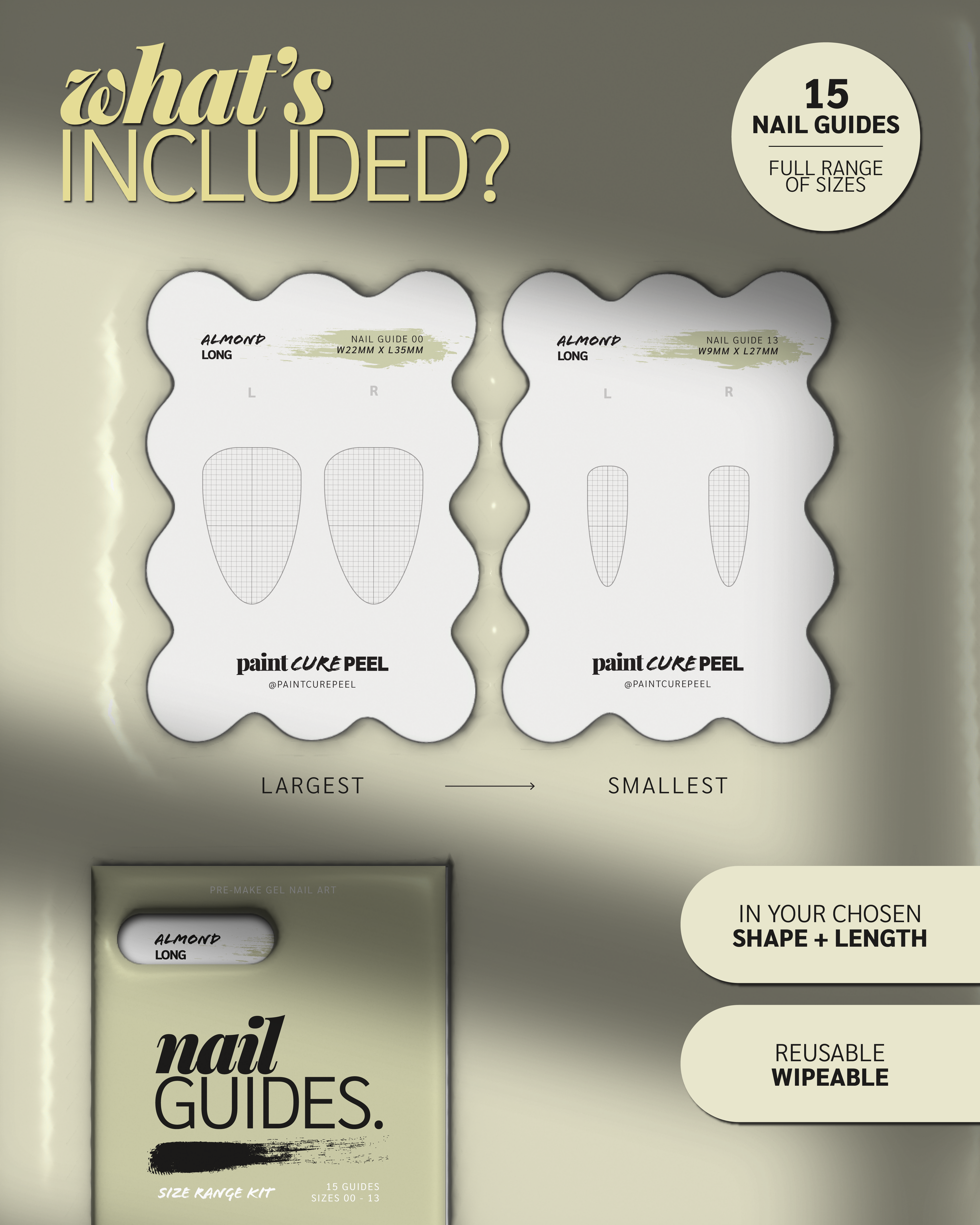 Paint Cure Peel Nail Guides Size Range Kit | 15 Reusable Individual Nail Guides