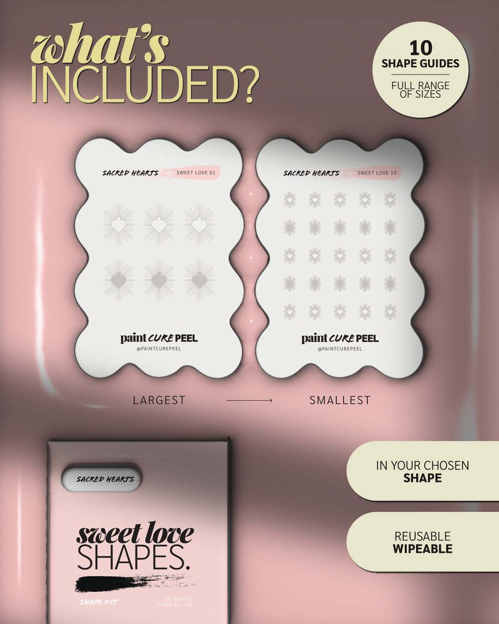 Paint Cure Peel Sweet Love Shape Guide Kit | 10 Reusable Guides to Pre-make Gel Nail Art