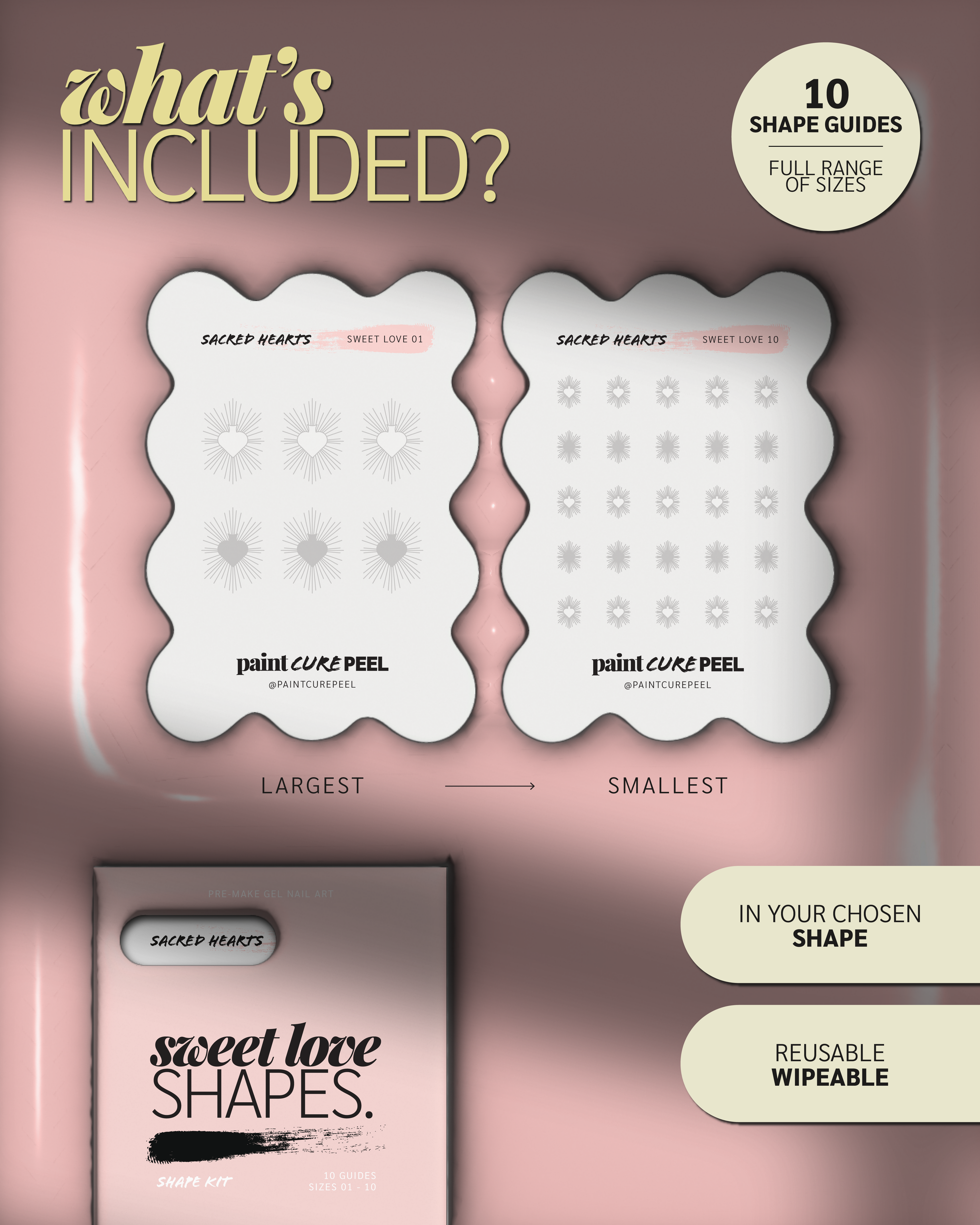 Paint Cure Peel Sweet Love Shape Guide Kit | 10 Reusable Guides to Pre-make Gel Nail Art
