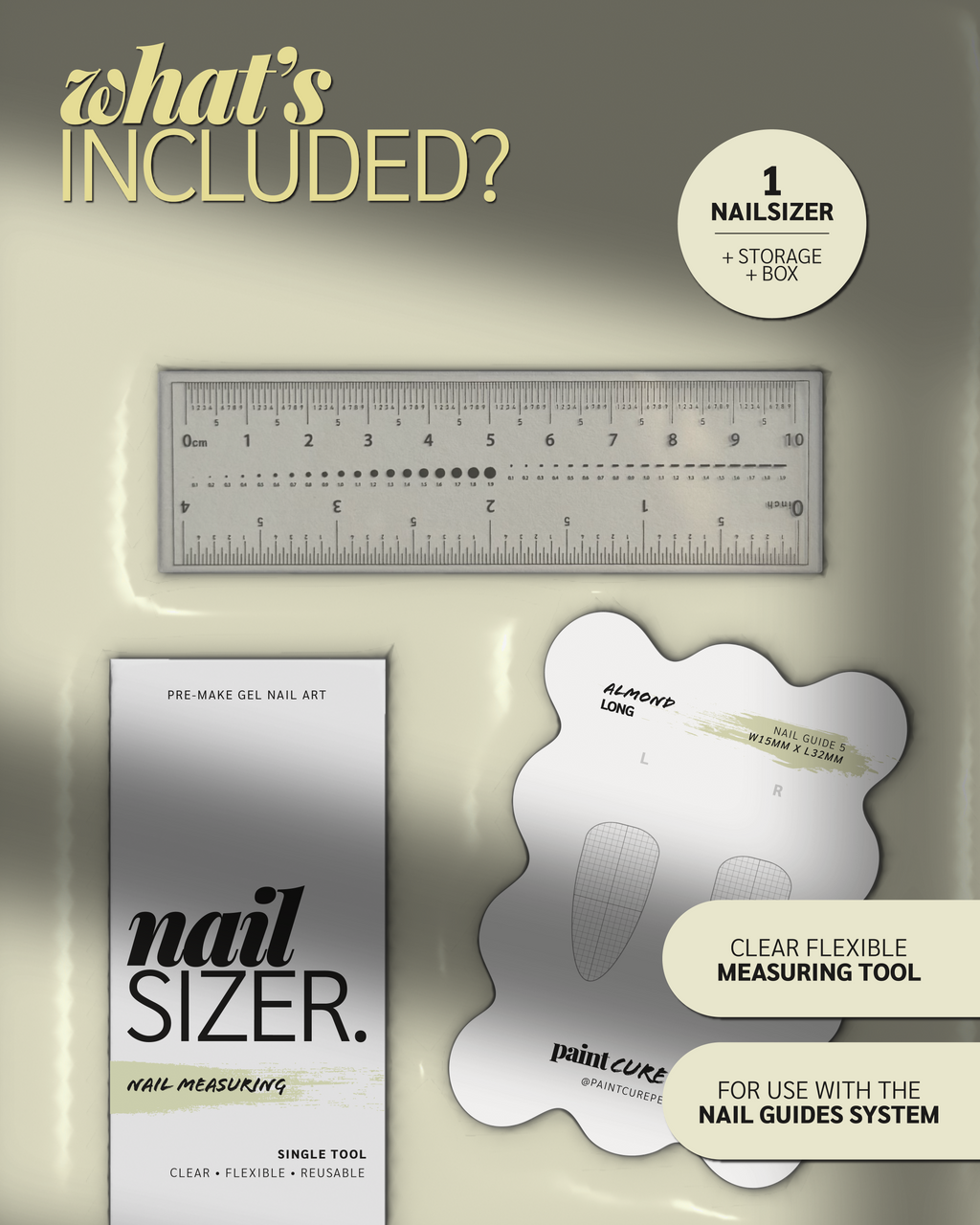 Paint Cure Peel Nail Guides System NailSizer | Flexible Transparent Nail Measuring Tool