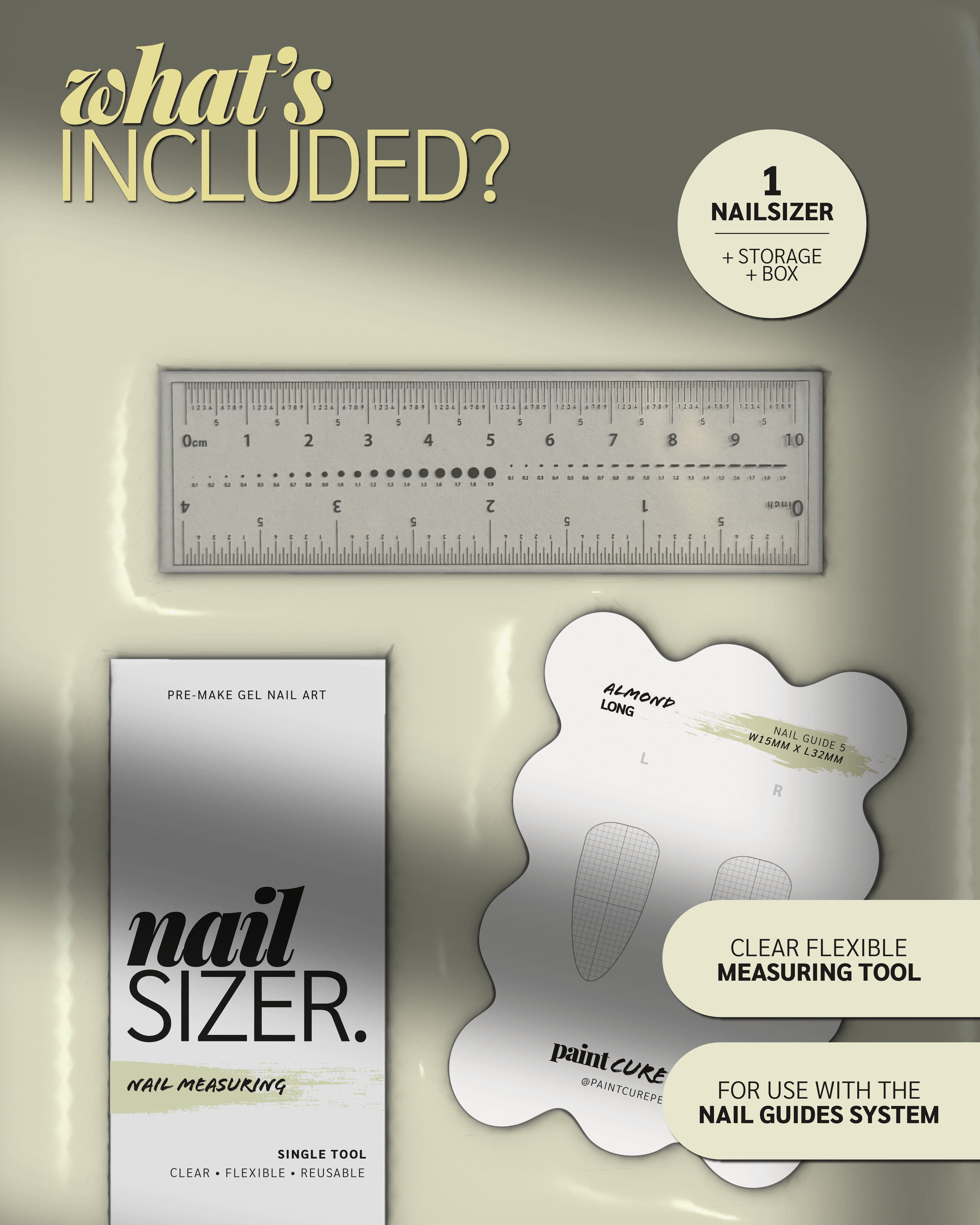 Paint Cure Peel Nail Guides System NailSizer | Flexible Transparent Nail Measuring Tool