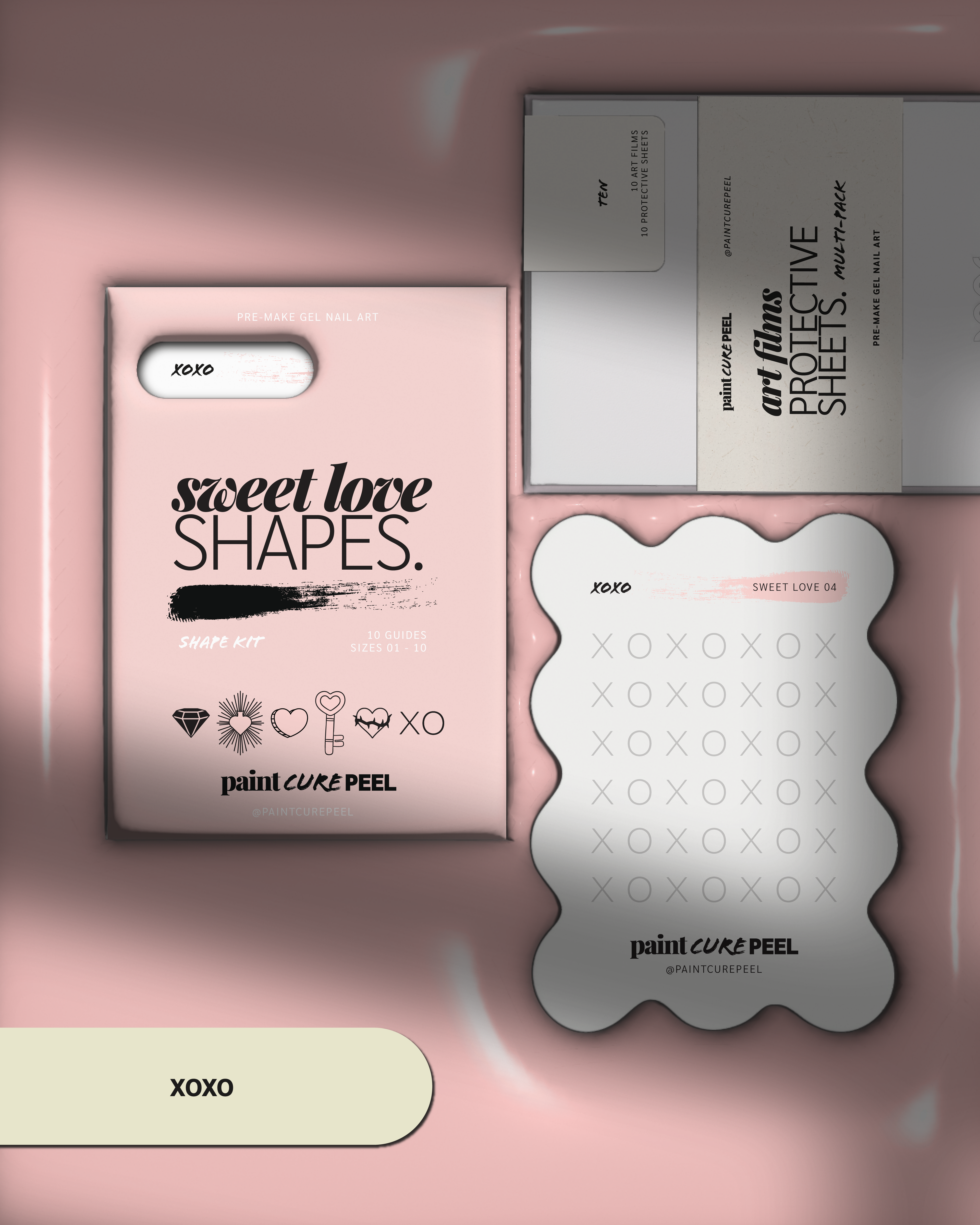 Paint Cure Peel Sweet Love Shape Guides Starter Bundle | Pre-Make Gel Nail Art (Worth £32.98)